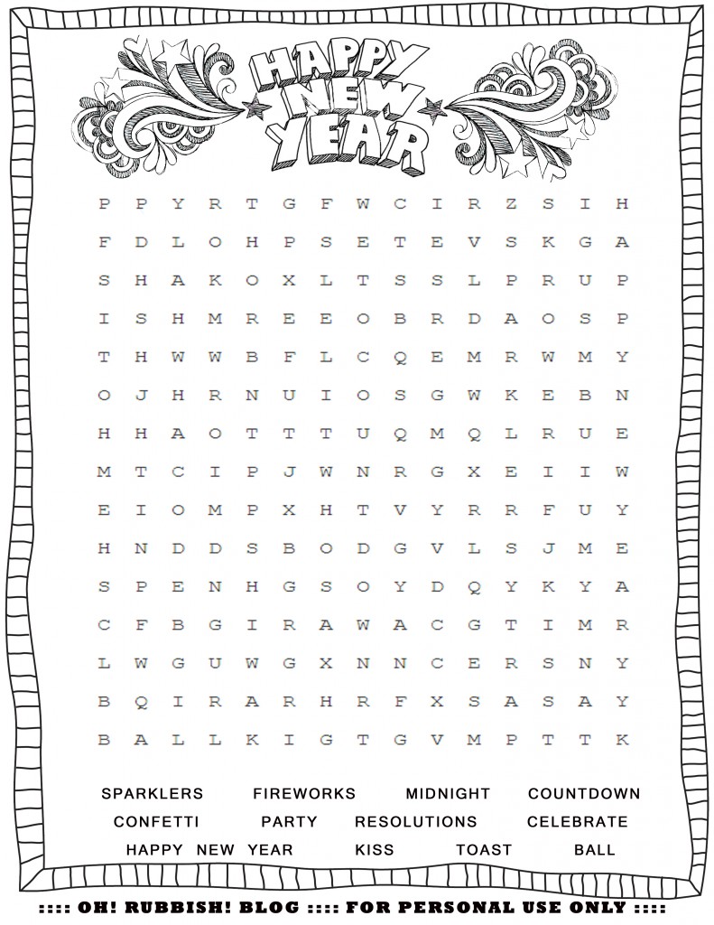 Happy New Year Word Search by oh! rubbish! blog