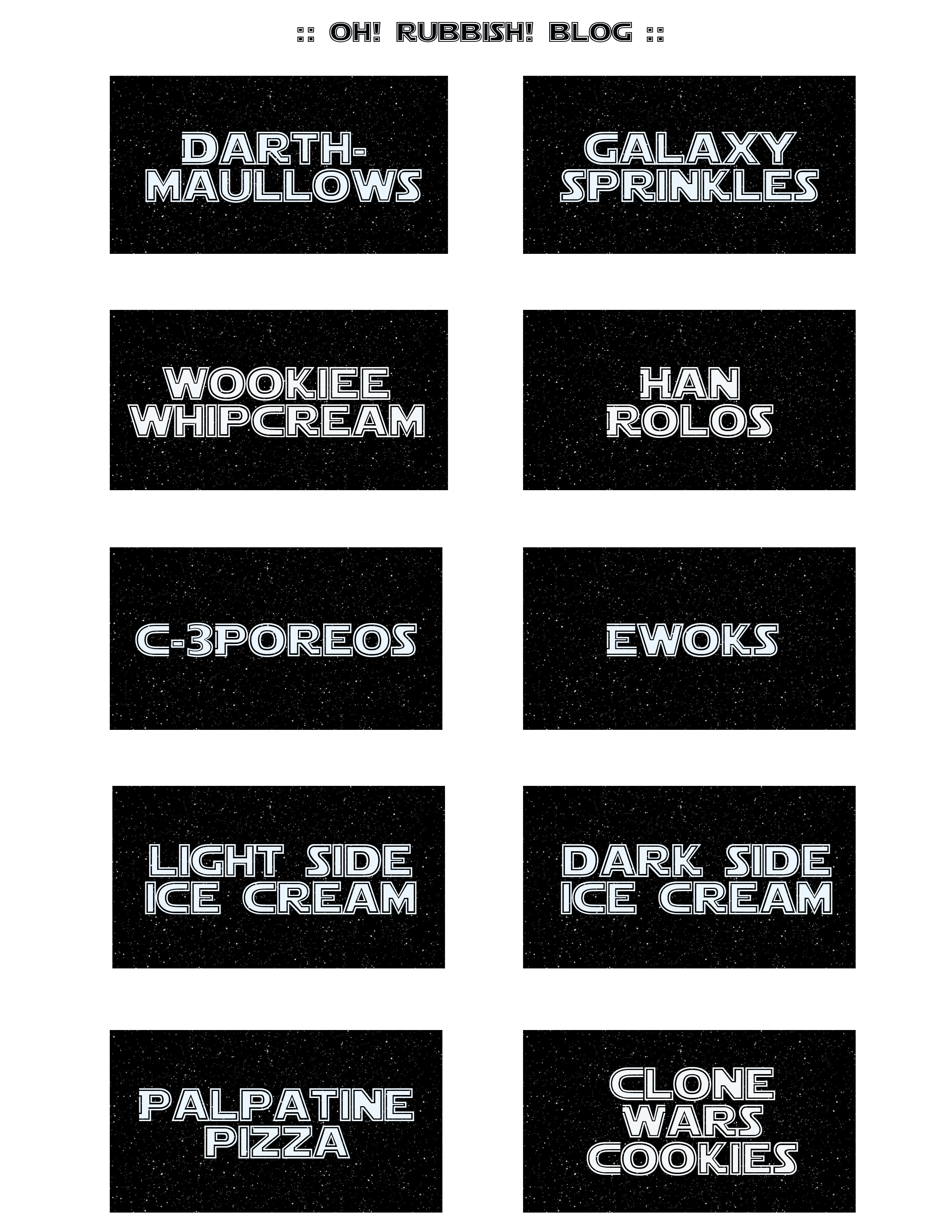 Star wars party food hot sale labels